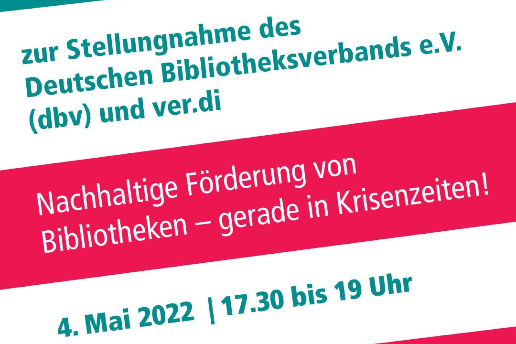 Grafik zum Termin der Onlinediskussion vom dbv und ver.di am 04.05.2022