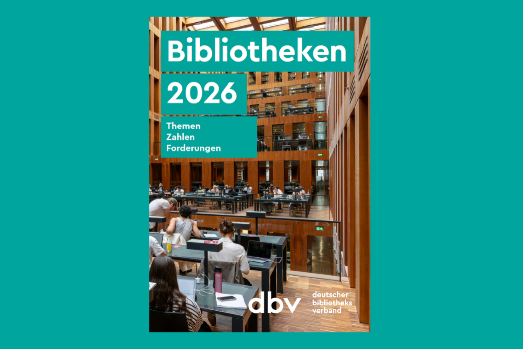 Cover des Berichts Bibliotheken 2026 mit Foto von Lernenden im Grimm-Zentrum