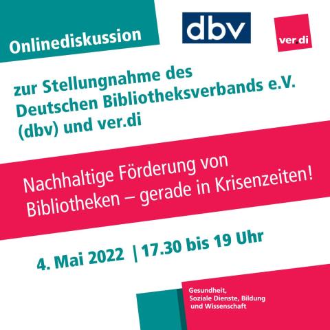 Grafik zum Termin der Onlinediskussion vom dbv und ver.di am 04.05.2022