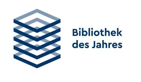 Logo der Auszeichnung "Bibliothek des Jahres" in blauer Schrift