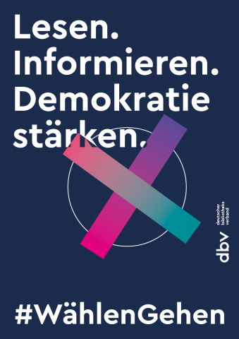 Grafik mit Text: Lesen. Informieren. Demokratie stärken.