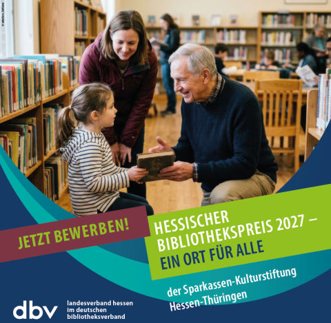 Cover des Ausschreibungsflyers Hessischer Bibliothekspreis