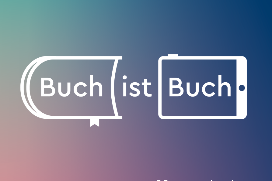 Großer Schriftzug "Buch ist Buch" in der Mitte, am unteren Rand links "Gleiches Recht für E-Books in Bibliotheken", rechts das dbv-Logo