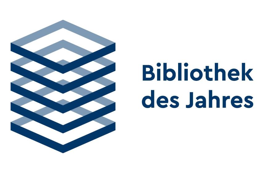 Logo der Auszeichnung "Bibliothek des Jahres" in blauer Schrift