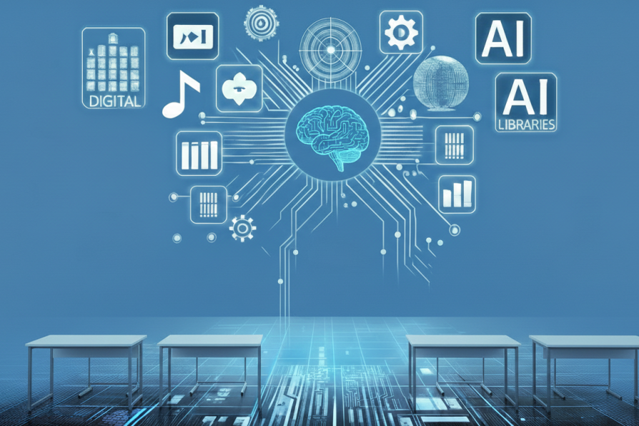 KI generiertes Bild mit Icons und Tischen